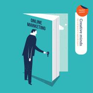 Businessman opening a book door online marketing