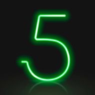 3d green neon light number 5