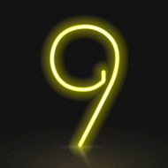 3d yellow neon light number 9