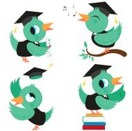 Birds with graduation hats and gowns