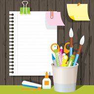 Can Holder with Office Supplies and Stationery Paper Background