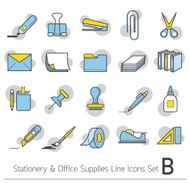 Office Supplies and Stationery Objects Linear Icons with Colors N2