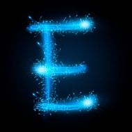 3d blue sparkler firework letter E