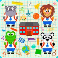 Back to school seamless background with funny animals