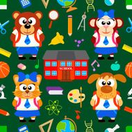 Back to school seamless with funny animals N2