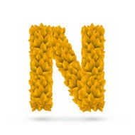 3d yellow leaves alphabet N