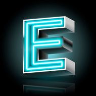 3d blue neon light letter E