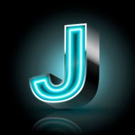 3d blue neon light letter J