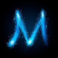 3d blue sparkler firework letter M