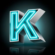 3d blue neon light letter K