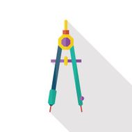 Stationery compasses flat icon with long shadow N2