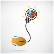 Creative brain icon in light bulb symbol with computer mouse