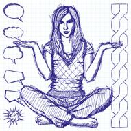 Sketch Woman In Lotus Pose With Open Hands