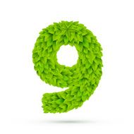 3d green leaves number 9