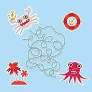 crab and octopus labyrinth game for Preschool Children Vector