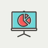 Roller screen with pie graph thin line icon N4
