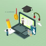 flat 3d isometric e-learning concept illustration N2