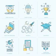 Set of flat line icons for education