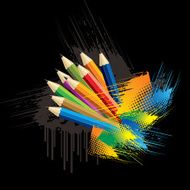 Color pencils on black background
