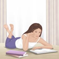 The young woman reads Vector illustration