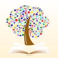 creative splash Tree with colorful icons set illustration on book