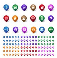 Colorful Set of Location Places Travel and Destination Pin Icons