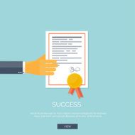 Vector illustration Flat background with hand and winners certivicate Business