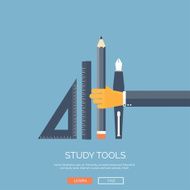 Vector illustration Flat background with hand and ruler pencill pen