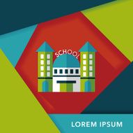 School building flat icon with long shadow eps10 N29