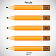 Set wooden detailed pencils isolated on gray background