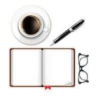 Open Book with Coffee Cup Pen and Glasses N3