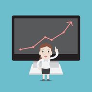 Businesswoman presentation with chart on monitor - Vector