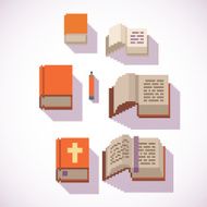 pixel art style closed and open book icons set