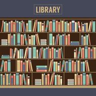 Bookcase In Library Vector Illustration