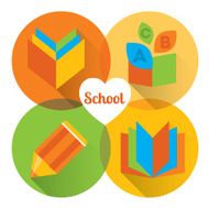 Set of colorful vector icons Happy school Books copybook notebook