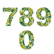 Ornamental figures numbers decorated with green herbal pattern