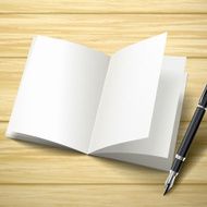 blank open book template and pen