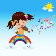 Cute Girl play music with Sun Rainbow and Cloud N2