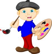 Boy is painting with paintbrush