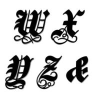 Gothic alphabet letters w x y z ampersand N2