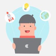 Boy using digital tablet for education - vector N2