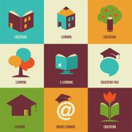 Education icons and symbols online learning graduation concept
