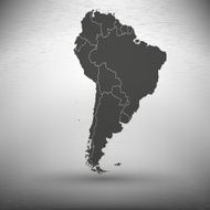 South America map with shadow on gray background