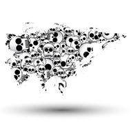 Eurasia map in the form of skulls background N2
