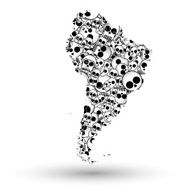 South America map in form of skulls background