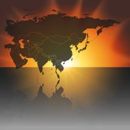 Eurasia map on the sunset background vector