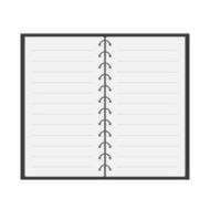 Open notebook with spiral and blank lined paper Flat design