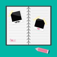 Notepad with spiral blank lined paper pencil and instant phot