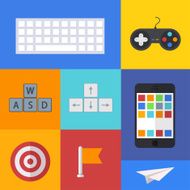 Vector flat modern icons set on sample backgrounds