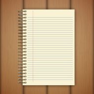 Open notebook page on wooden background - Vector illustration